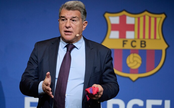 Joan Laporta, Präsident des FC Barcelona, während einer Pressekonferenz in Barcelona.
