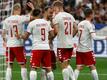 Die dänischen Spieler feiern das zweite Tor im Spiel gegen Frankreich.