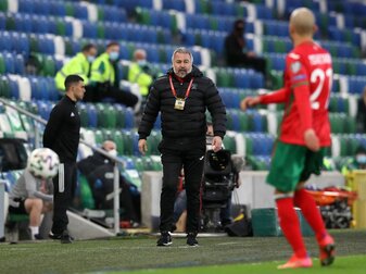 Ein Foto von Bulgariens Fußball-Nationaltrainer Jassen Petrow aus dem März 2021. Ein Foto von Bulgariens Fußball-Nationaltrainer Jassen Petrow aus dem März 2021.