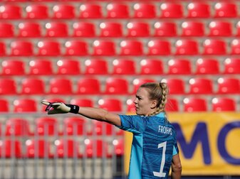 Torhüterin Merle Frohms ist im Nationalteam der Frauen die Nummer eins. Torhüterin Merle Frohms ist im Nationalteam der Frauen die Nummer eins.