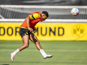 Rückt im BVB-Angriff in den Fokus: Donyell Malen beim Training von Borussia Dortmund. Rückt im BVB-Angriff in den Fokus: Donyell Malen beim Training von Borussia Dortmund.