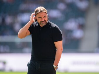 War nach dem Tor zum 3:1 gegen die TSG 1899 Hoffenheim kurz verschwunden: Gladbachs Trainer Daniel Farke. War nach dem Tor zum 3:1 gegen die TSG 1899 Hoffenheim kurz verschwunden: Gladbachs Trainer Daniel Farke.