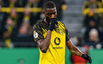 dfb-pokal-bvb-bayer-leverkusen-schlusskonferenz-serhou-guirassy dfb-pokal-bvb-bayer-leverkusen-schlusskonferenz-serhou-guirassy